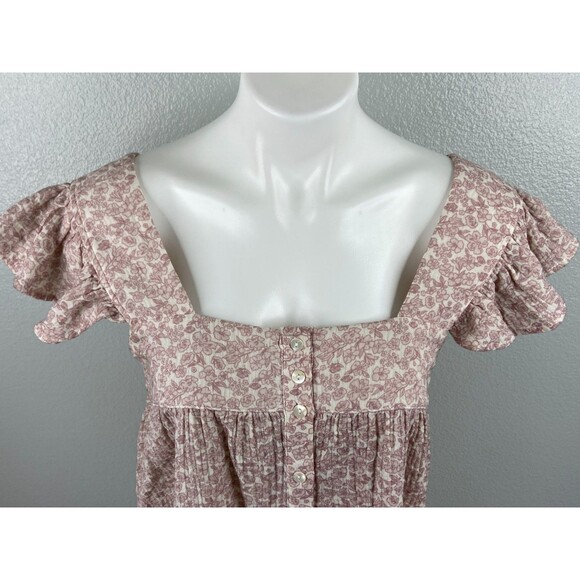 Entro Women Large Suzie Top Ruffle Sleeve Square Neck Floral Pattern NWT - Picture 2 of 9